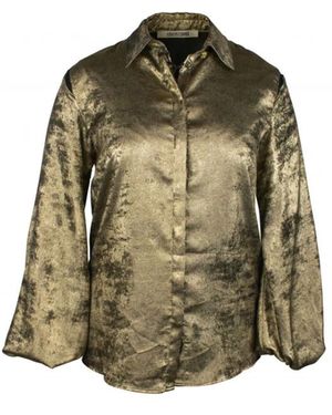 Roberto Cavalli Overhemden ,Geel ,Polyester Lace-Up Lamé Top - Groen