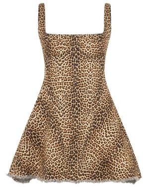 Roberto Cavalli Jurk Met Luipaardprint En Rafels - Bruin