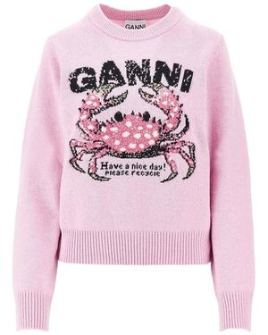 Ganni Crab Pullover Aus Wollmischung - Pink