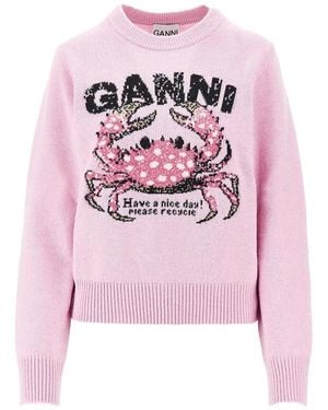 Ganni Truien & Vesten ,Roze ,Wol Crab Trui Van Wolmix