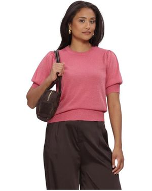 Minus Msliva Pullover Mit Metallic-Garn Und Puffärmeln - Rot
