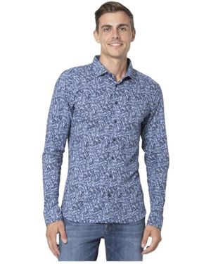 DESOTO Overhemden ,Blauw ,Katoen Blauw Overhemd Met Bladmotief