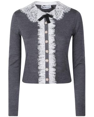 Self-Portrait Truien & Vesten ,Grijs ,Katoen Gebreide Cardigan Met Kanten Kraag - Blauw