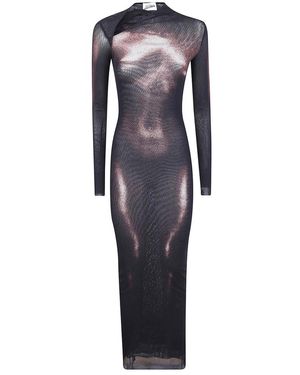 Jean Paul Gaultier Gedrukte Asymmetrische Kraag Lange Jurk - Blauw