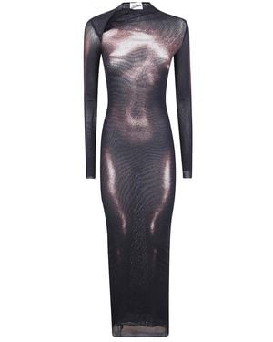 Jean Paul Gaultier Gedrukte Asymmetrische Kraag Lange Jurk - Blauw