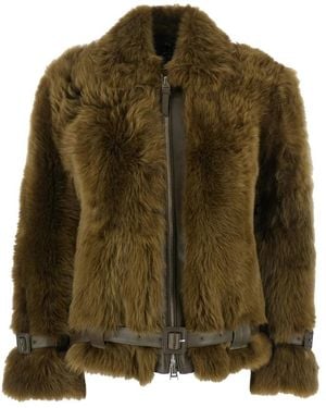 Tom Ford Braune Pelzjacke Mit Verstellbarem Gürtel - Grün