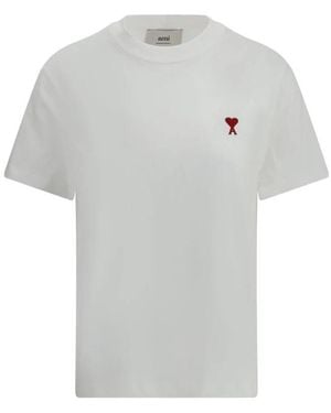 Ami Paris Tops ,Wit ,Iconisch Logo T-Shirt Met Geribbelde Crew Neck - Grijs