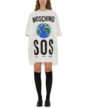 Moschino Kleedjes ,Veelkleurig ,Katoen Katoenen Interlock Jurk - Blauw