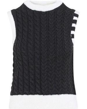 Thom Browne Truien & Vesten ,Grijs ,Wol Merino Wool Aran Cable Shell Top - Zwart