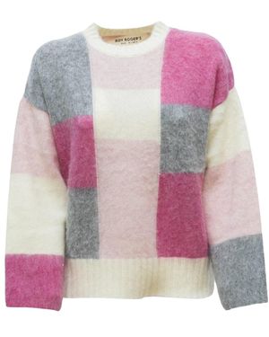 Roy Rogers Truien & Vesten ,Veelkleurig ,Wol Maxi Check Sweater - Roze