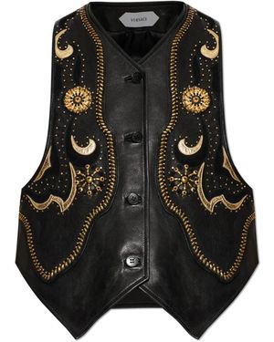 Versace Bestickte Lederweste - Schwarz