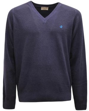 Brooksfield V-Ausschnitt Wollpullover - Blau