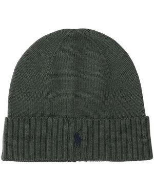 Polo Ralph Lauren Groene Wollen Beanie Met Logo Borduursel