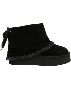 Mou Schoenen ,Zwart ,Laarzen Met Gehaakte Rand En Strikdetail