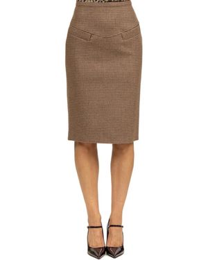 N°21 Pied De Poule Midi Rok - Bruin