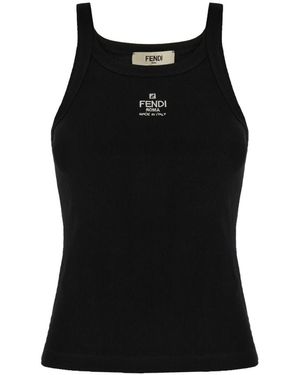 Fendi Geribbelde Katoenen Jersey Tanktop - Zwart