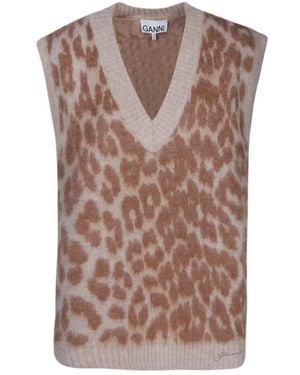 Ganni V-Neck Knitwear - Brown