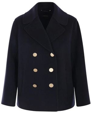 Max Mara Abrigo Azul De Lana De Doble Botonadura, Mujer, Talla