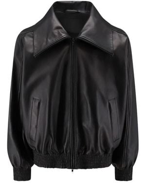 Balenciaga High Collar Leather Bomber - Schwarz