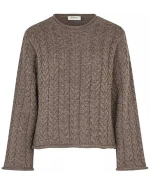 Modström Truien & Vesten ,Bruin ,Wol Gebreide O-Neck Trui Met Box Fit
