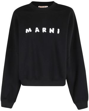 Marni Hoodies & Sweatvesten ,Zwart ,Katoen Casual Sweatshirt Met Lange Mouwen En Frontlogo