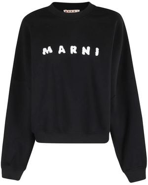 Marni Hoodies & Sweatvesten ,Zwart ,Katoen Casual Sweatshirt Met Lange Mouwen En Frontlogo