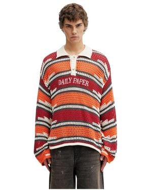 Daily Paper Truien & Vesten ,Veelkleurig ,Katoen Kente Stripe Gebreide Polo - Rood
