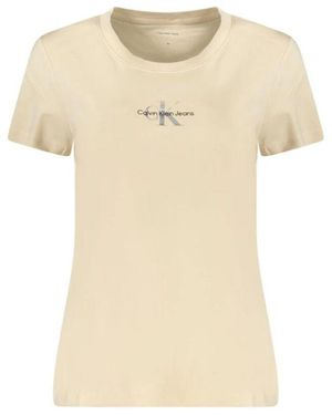 Calvin Klein Beiges Baumwoll-T-Shirt Mit Iridescent Print - Natur