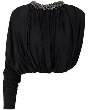 Self-Portrait Kurze Bluse Mit Mikroperlen-Verzierung - Schwarz