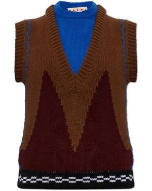Marni Truien & Vesten ,Bruin ,Wol Wollen Vest Met Geborduurd Logo