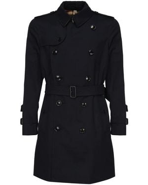 Burberry Blauer Mantel Mit Doppelreihiger Knopfleiste Und Gürtel - Schwarz