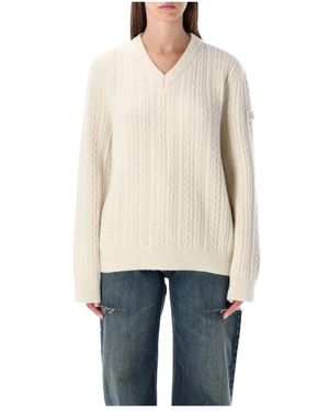 MM6 by Maison Martin Margiela V-Ausschnitt Zopfmuster Pullover - Natur