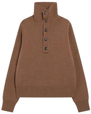Ami Paris Truien & Vesten ,Bruin ,Wol Trui Met Hoge Knoopkraag