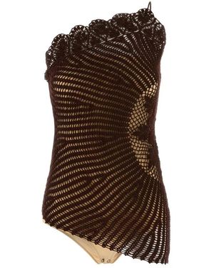 Magda Butrym Lace Crochet One Shoulder Top - Bruin