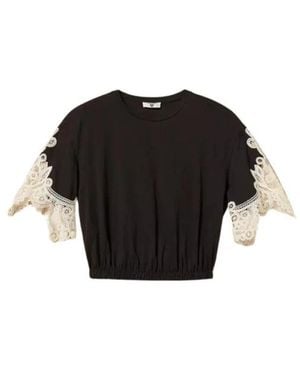 Twinset Overhemden ,Zwart ,Katoen Blouse Met Macramé Mouwen
