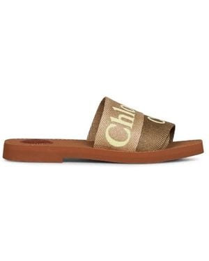 Chloé Schoenen ,Bruin ,Woody Platte Slippers
