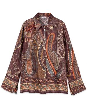 Oltre Overhemden ,Rood ,Satijn Geprint Shirt Van Satijn - Bruin