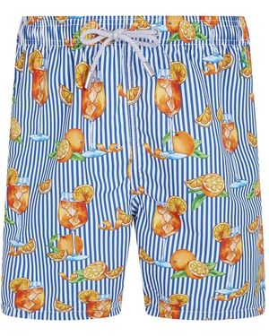 MC2 Saint Barth Zwemshorts Met Cocktailprint En Strepen - Blauw