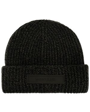 Moncler Wollen Muts Met Logopatch - Zwart