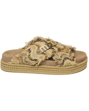 Mou Schoenen ,Bruin ,Criss-Cross Raffia Sandaal - Metallic