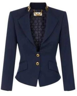 Elisabetta Franchi Jassen ,Blauw ,Wol Gabardine Jasje Met Juwelenkraag