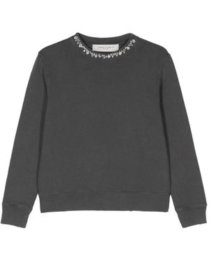 Golden Goose Hoodies & Sweatvesten ,Grijs ,Katoen Sweatshirt Met Kristallen