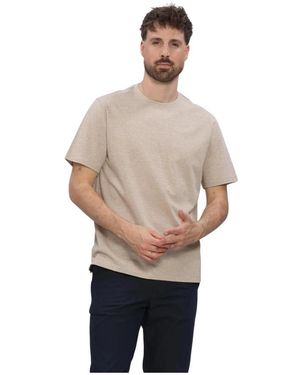 Profuomo Tops ,Katoen T-Shirt Crew Neck Gemerceriseerd Stretch Piqué - Naturel