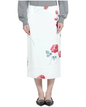 N°21 Midi-Rok Met Bloemenprint - Wit