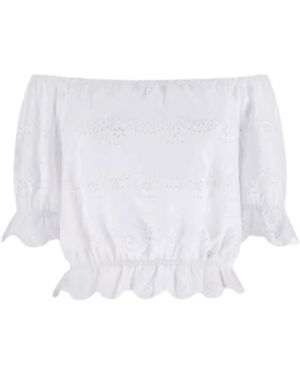 Guess Shoulder Off Embroi Top - Wit