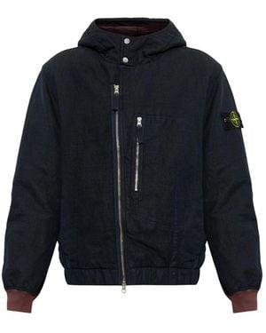 Stone Island Jassen ,Zwart ,Katoen Insulated Hooded Jacket - Blauw