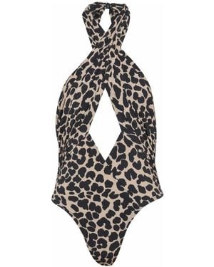Balmain One-Piece Leopard Pattern Swimsuit - Metallic