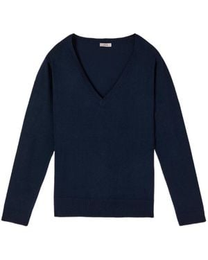 Oltre Viskosemischung Pullover Mit V-Ausschnitt - Blau