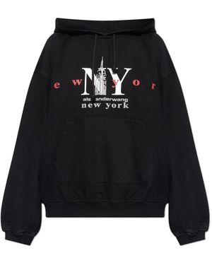 Alexander Wang Hoodies & Sweatvesten ,Zwart ,Katoen Bedrukte Hoodie