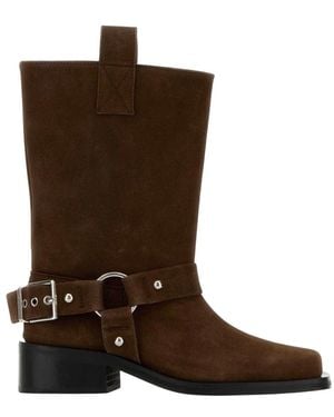 Ganni Schoenen ,Bruin ,Leer Mid Shaft Biker Boot